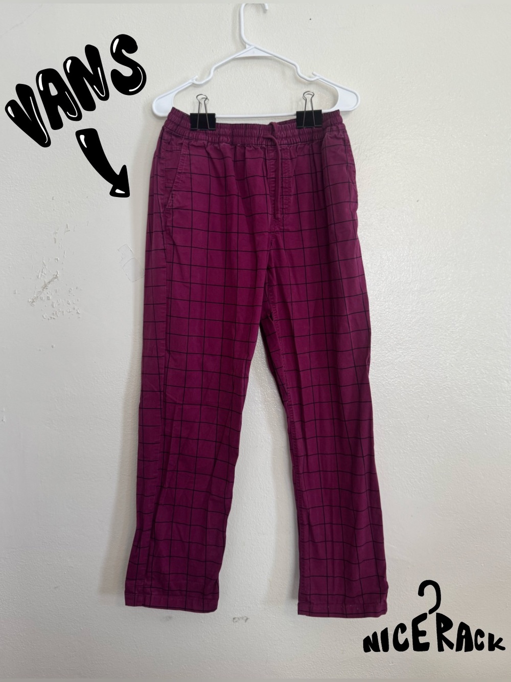 Vans-Men’s Maroon Grid-Check Casual Pants